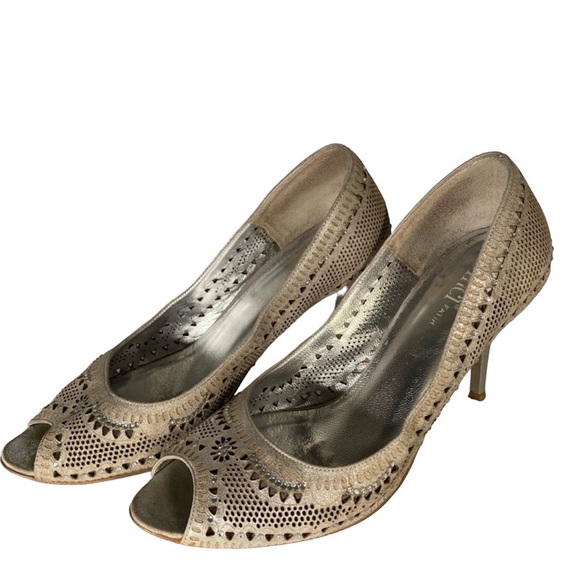 Women elegant hand made leather silver shoes SIZE 38 - Picture 2 of 13